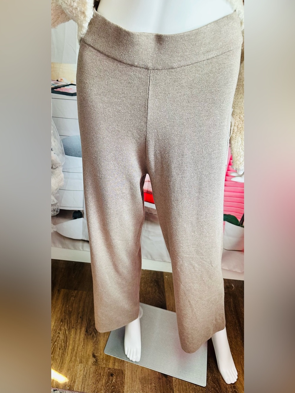 Cyrus Women's Wide Leg Knit Pants Buckskin Brown Heather Rayon Blend